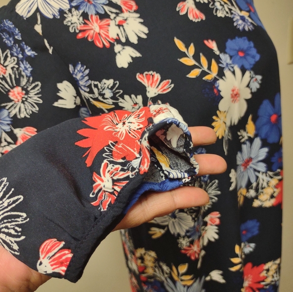 Old Navy Blue Printed Floral Midi Shirt Dress Size M - Picture 6 of 10